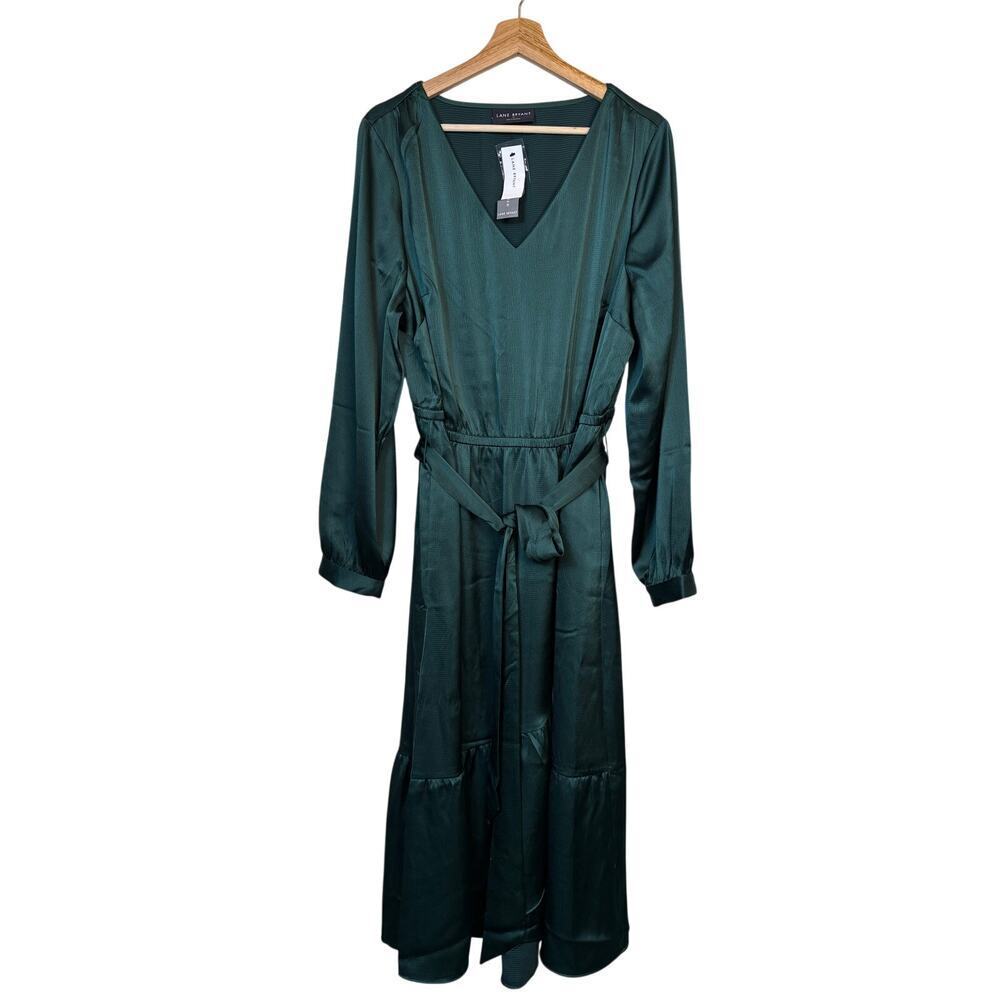 Lane Bryant Textured Satin Long Sleeve Wrap Skirt Midi Dress Size 18 Formal NWT - Picture 2 of 15